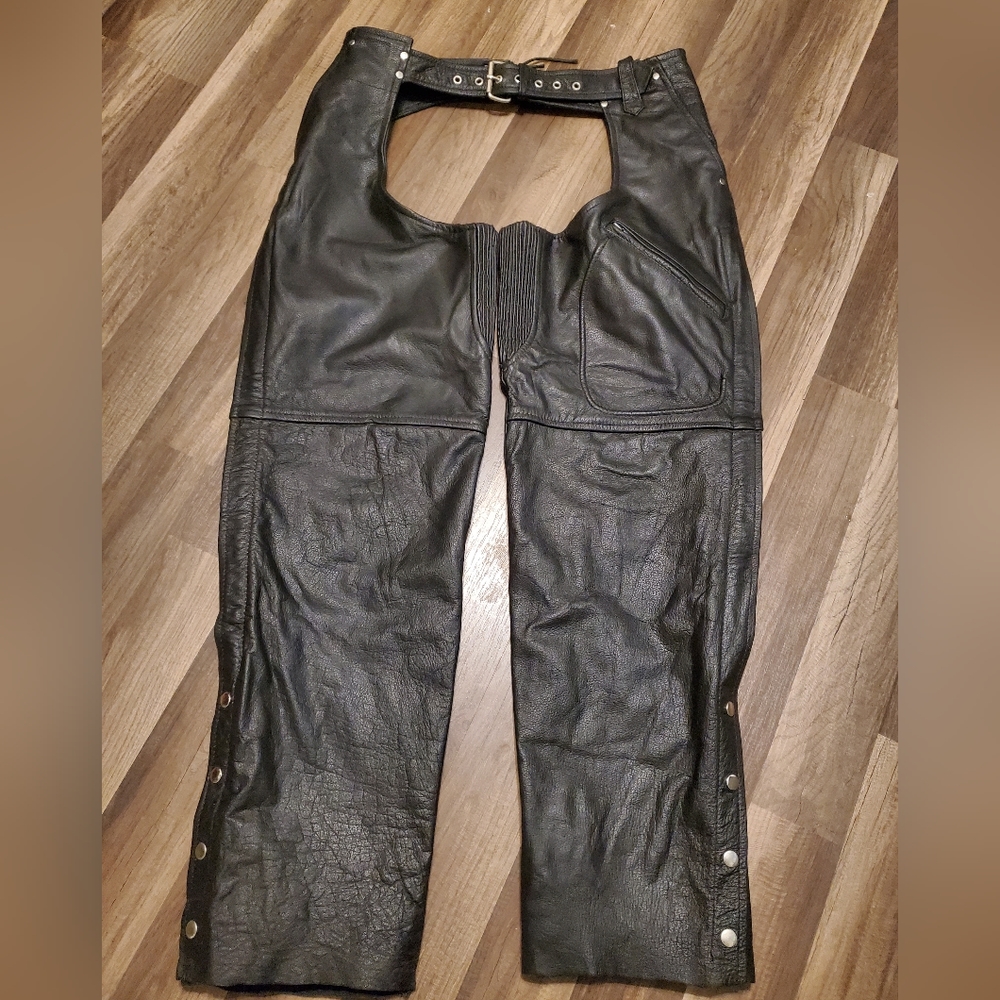 USA BIKERS DREAM APPAREL BLACK LEATHER CHAPS SIZE XL